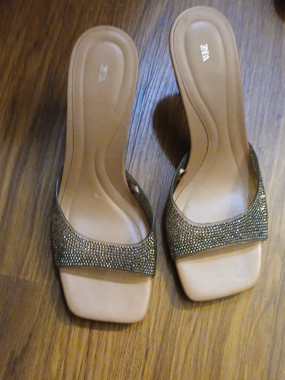 Zara Gold-Tone Embellished Slide Mules